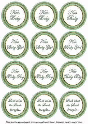 Mid Green Paint New Baby Mix1 Sentiment Round Toppers