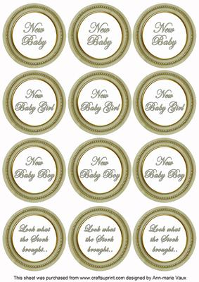 Olive Paint New Baby Mix1 Sentiment Round Toppers