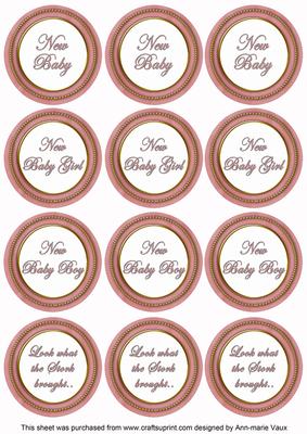 Pink Paint New Baby Mix1 Sentiment Round Toppers