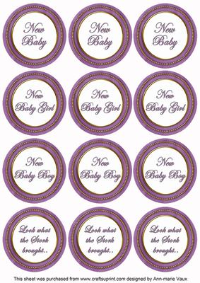 Purple Paint New Baby Mix1 Sentiment Round Toppers