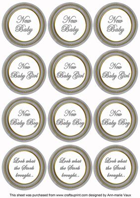 Silver Paint New Baby Mix1 Sentiment Round Toppers