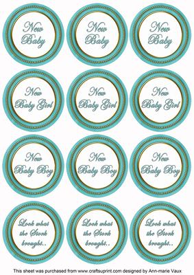 Teal Paint New Baby Mix1 Sentiment Round Toppers