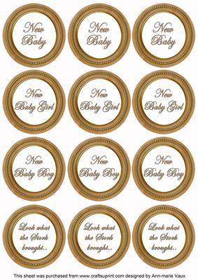 Vintage Tea Paint New Baby Mix1 Sentiment Round Toppers