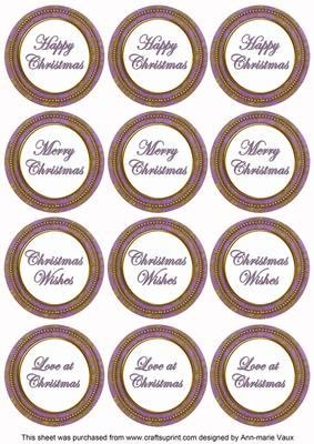 Purple Goldflake Christmas Mix1 Sentiment Round Toppers