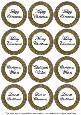 Black Goldflake Christmas Mix1 Sentiment Round Toppers