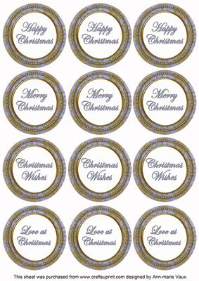 Blue Goldflake Christmas Mix1 Sentiment Round Toppers