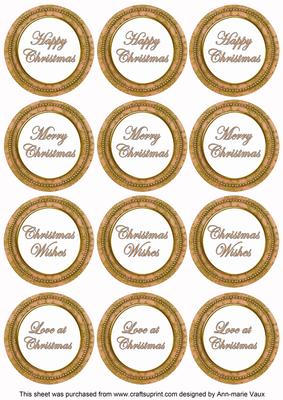 Borange Goldflake Christmas Mix1 Sentiment Round Toppers
