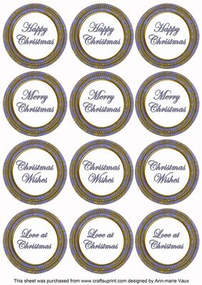 Dark Blue Goldflake Christmas Mix1 Sentiment Round Toppers