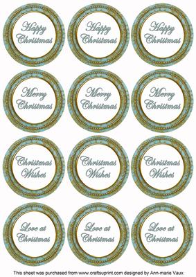 Dteal Goldflake Christmas Mix1 Sentiment Round Toppers