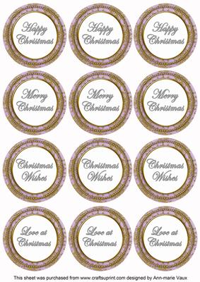 Lilac Goldflake Christmas Mix1 Sentiment Round Toppers