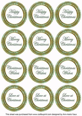Mid Green Goldflake Christmas Mix1 Sentiment Round Toppers