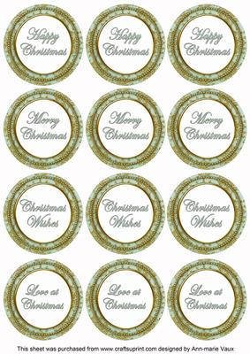 Mint Green Goldflake Christmas Mix1 Sentiment Round Toppers