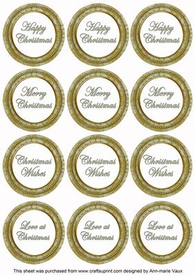 Olive Goldflake Christmas Mix1 Sentiment Round Toppers