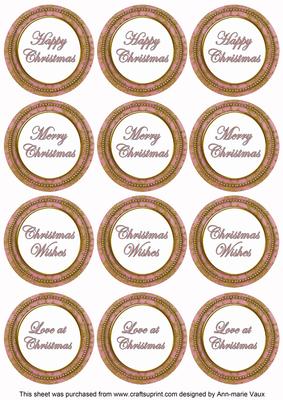 Pink Goldflake Christmas Mix1 Sentiment Round Toppers