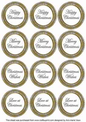 Silver Goldflake Christmas Mix1 Sentiment Round Toppers