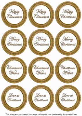Vintage Tea Goldflake Christmas Mix1 Sentiment Round Toppers