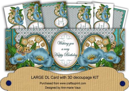Teal Poppy Happy Birthday Large Dl Decoupage Card Kit