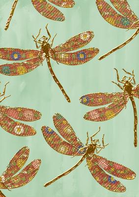 Mint Green Oriental Colourmix Dragonfly A4 Backing Paper