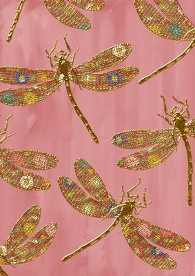 Pink Oriental Colourmix Dragonfly A4 Backing Paper