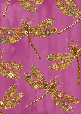 Cerise Oriental Colourmix Dragonfly A4 Backing Paper