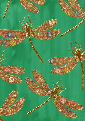 Dark Green Oriental Colourmix Dragonfly A4 Backing Paper