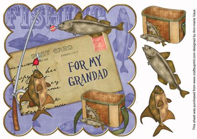 Blue Fishing for My Grandad 8in Decoupage Step by Step
