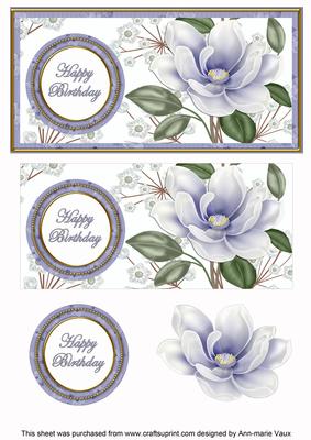 Pale Blue Magnolia Happy Birthday Floral Dl Decoupage Topper