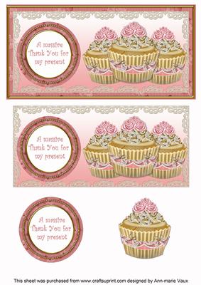 Pink Vintage Cupcake Thanks for My Present Dl Topper