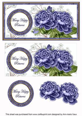 Dblue Roses Many Happy Returns Dl Decoupage Topper