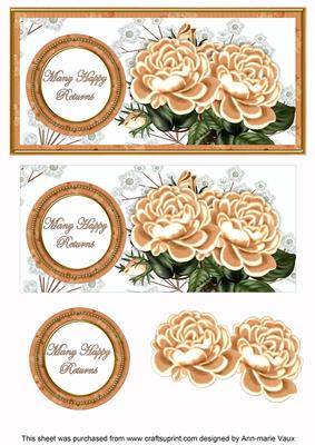 Peach Roses Many Happy Returns Dl Decoupage Topper