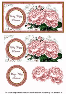 Pink Roses Many Happy Returns Dl Decoupage Topper