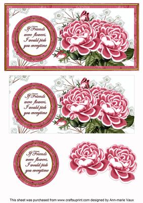 Cerise Roses If Friends Were -  Dl Decoupage Topper