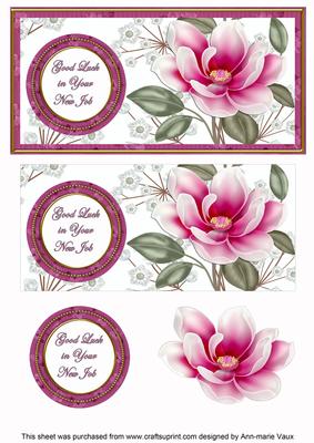 Cerise Magnolia Good Luck New Job Floral Dl Decoupage Topper