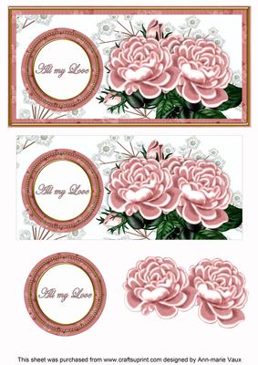 Pink Roses All My Love Dl Decoupage Topper
