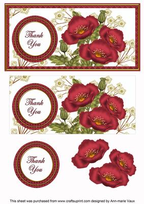 Dark Red Poppy Thank You Dl Decoupage Topper