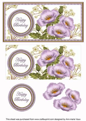 Lilac Poppy Happy Birthday Dl Decoupage Topper