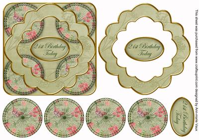 Olive Pink Sweet Peas 21st Birthday 3D Rosette Topper