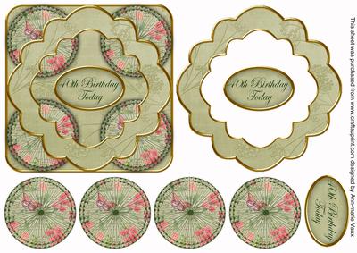 Olive Pink Sweet Peas 40th Birthday 3D Rosette Topper