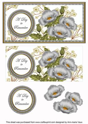 Silver Poppy Day to Remember Dl Decoupage Topper