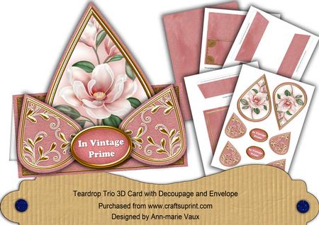 Pink Magnolia in Vintage Prime Teardrop Trio Kit