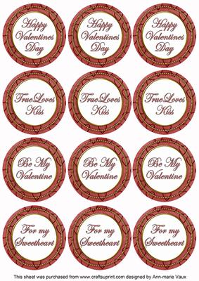 Dark Red Valentines Day Round Sentiment Toppers
