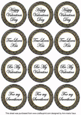 Black Valentines Day Round Sentiment Toppers