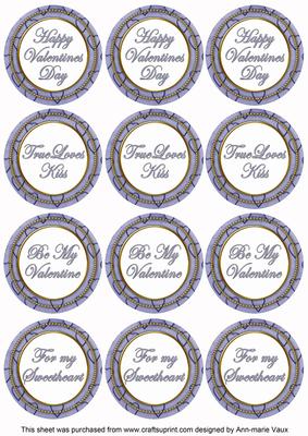 Blue Valentines Day Round Sentiment Toppers
