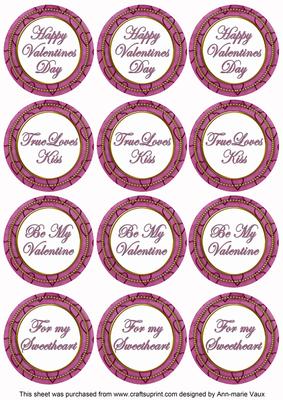 Cerise Valentines Day Round Sentiment Toppers