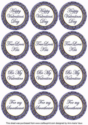 Dark Blue Valentines Day Round Sentiment Toppers