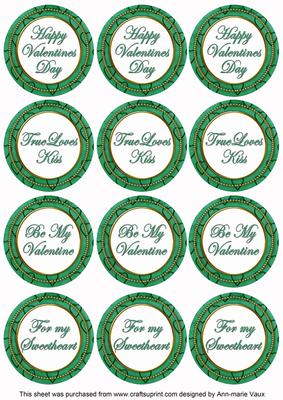 Dark Green Valentines Day Round Sentiment Toppers