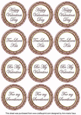 Dusky Pink Valentines Day Round Sentiment Toppers