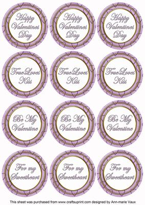 Lilac Valentines Day Round Sentiment Toppers
