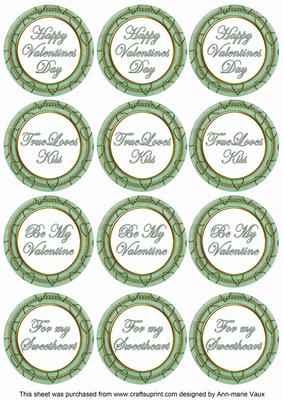 Mid Green Valentines Day Round Sentiment Toppers