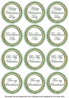 Mint Green Valentines Day Round Sentiment Toppers